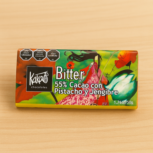 Tabletita de cacao al 55% con pistacho y jengibre - 50gr